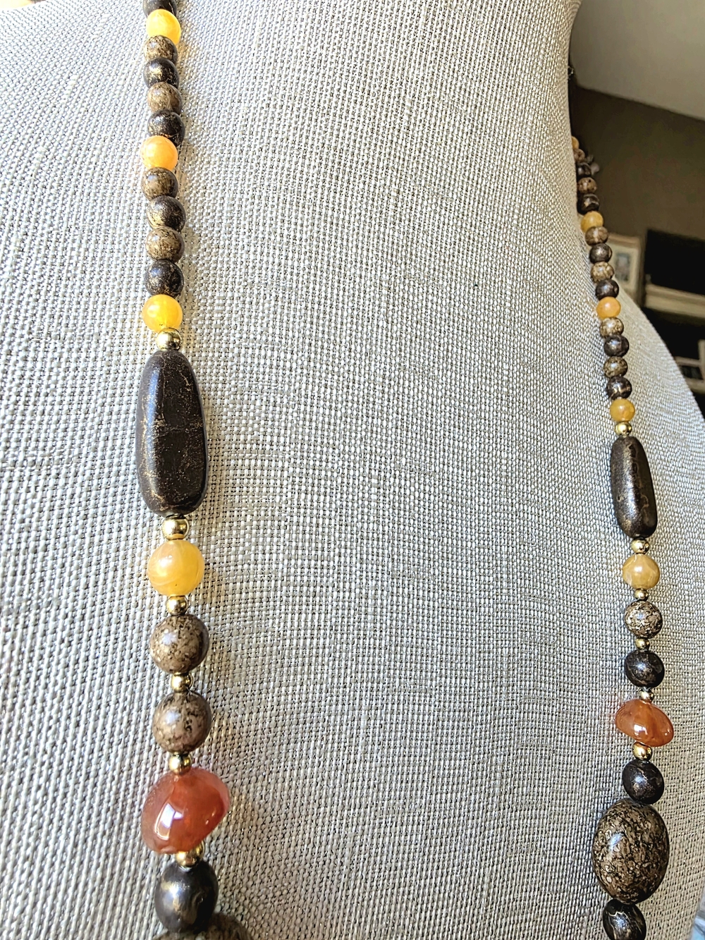 Vintage Handcrafted Stone Statement Necklace 36” Rope - Picture 4 of 6